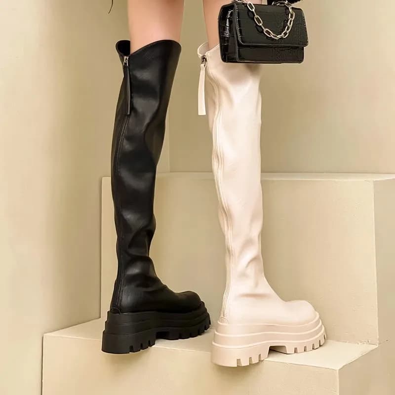 Stretch boots for women, new long boots for riders spring-autumn 2026, high boots above the knee with thick heel