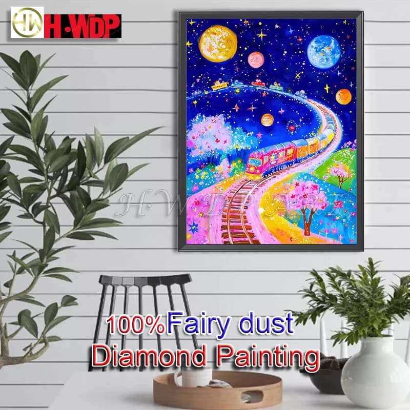 100% Fairy Dust Diamond Painting Landscape Diamond Embroidery Train Cross Stitch Crystal Diamond Art Full Fairy Dust Home Decor