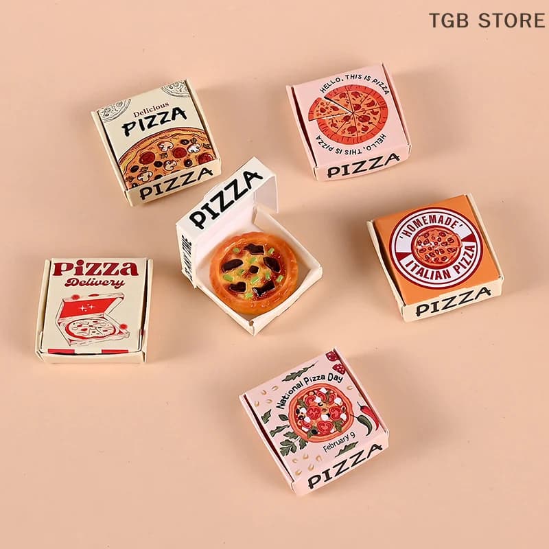 6 pezzi casuali per casa delle bambole in miniatura per pizza o scatola di imballaggio modello cucina decorazione alimentare accessori per casa delle bambole giocattolo