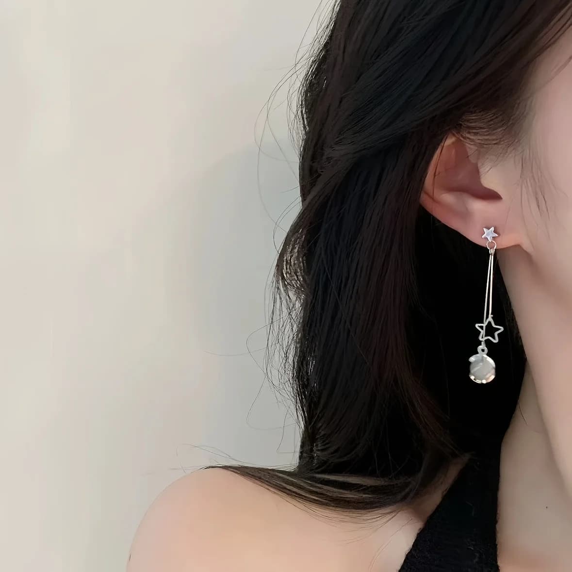 S925 Sterling Silver Ethereal Blue Star Button Earrings, Long Earrings with tassels, High-end elegance, simple and exquisite earrings