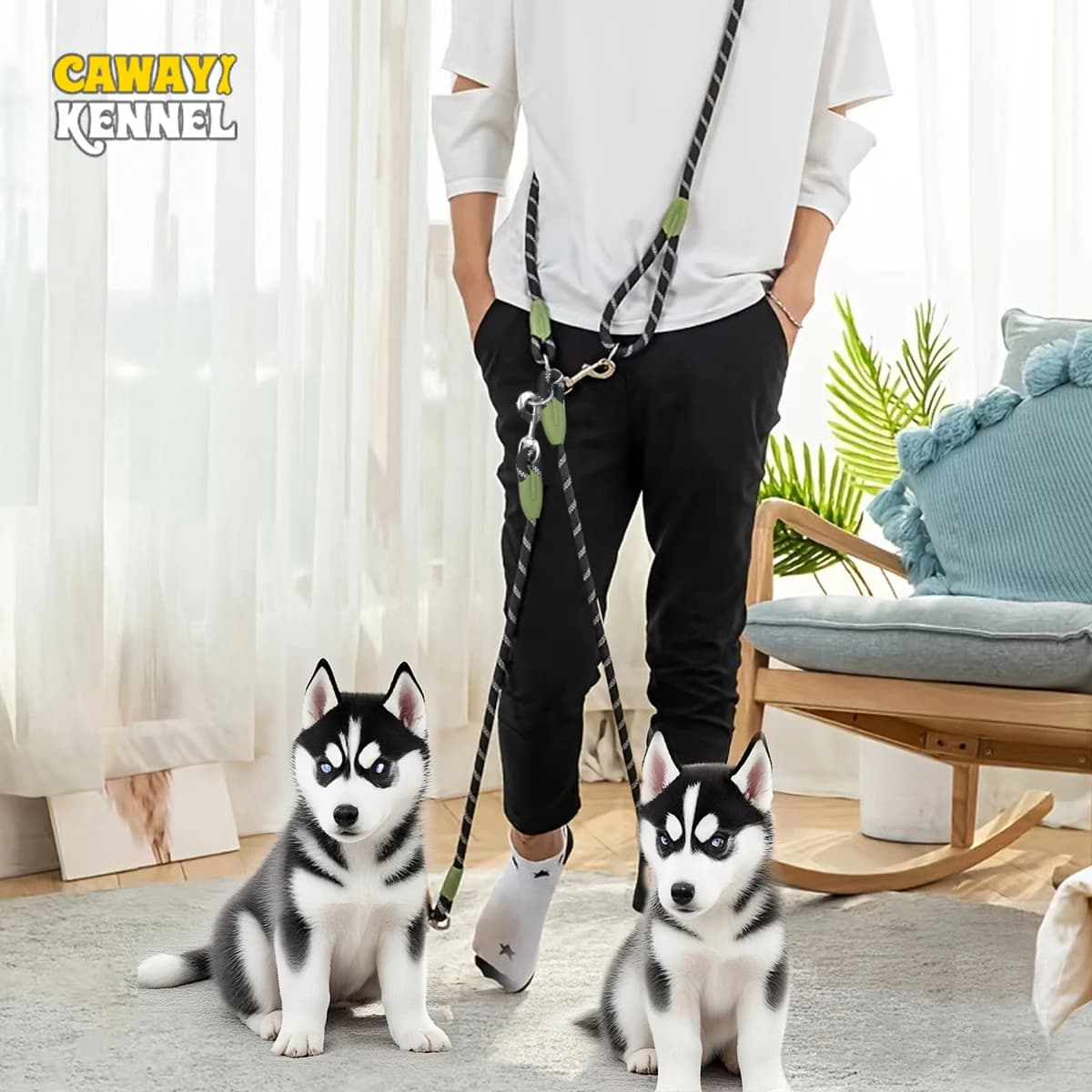 1 PC free hand dog steering for 2 dogs Reflective double-run dog steering 360 ° Swivel steering for pets outdoor jogging excursions
