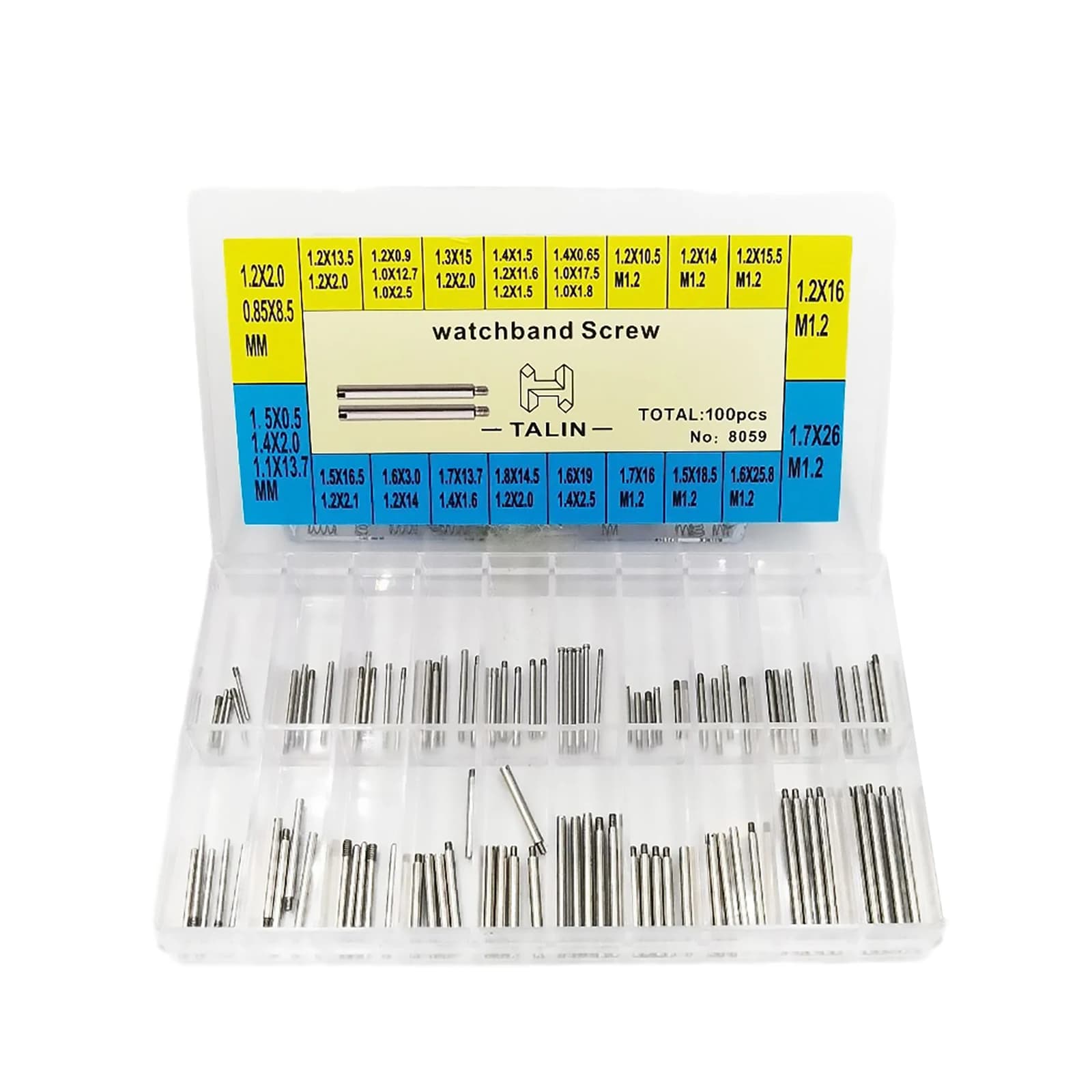 100Pieces 20 Size Watch Screws Rod For Rolex Watch Band Strap Stainless Steel Screw Pin Watch Repair Tools Kit for Watchmakers