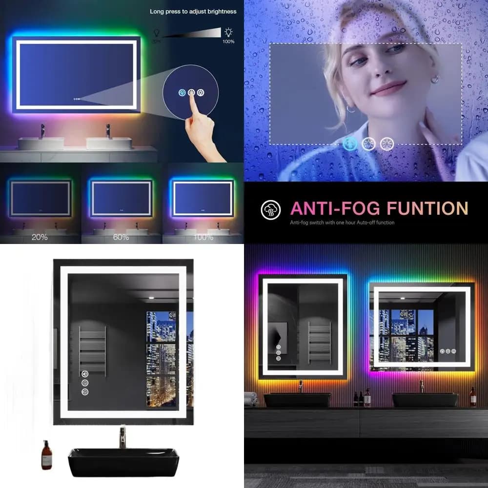 Specchio da bagno illuminato a LED, 30x36, antiappannamento, RGB dimmerabile, luce frontale, specchio cosmetico a parete con memoria, impermeabile