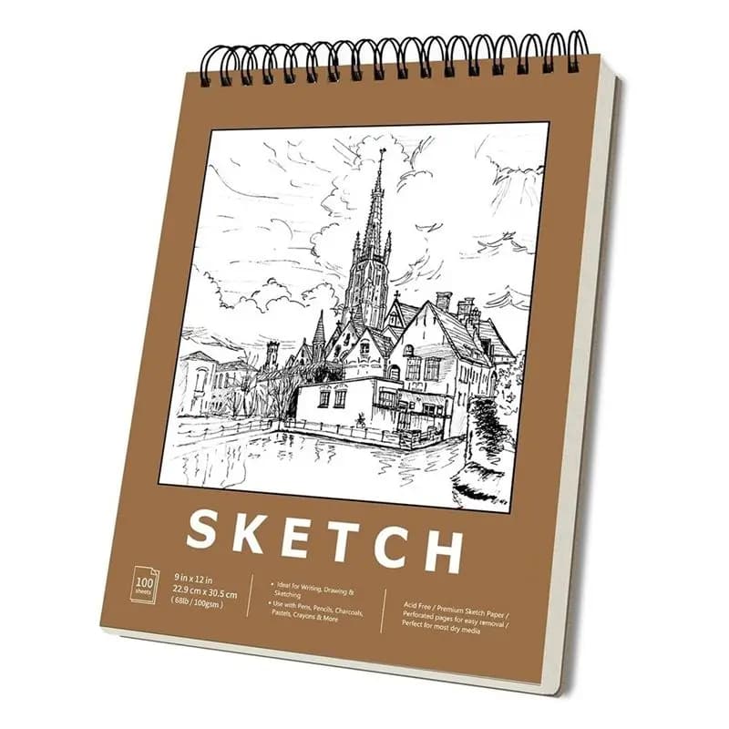 A29F-Art Supply 9X12inch Top Spiral Bound Sketch Book Pad, 100 Sheets Each, Artist Sketching Drawing Pad, Acid-Free Charcoal