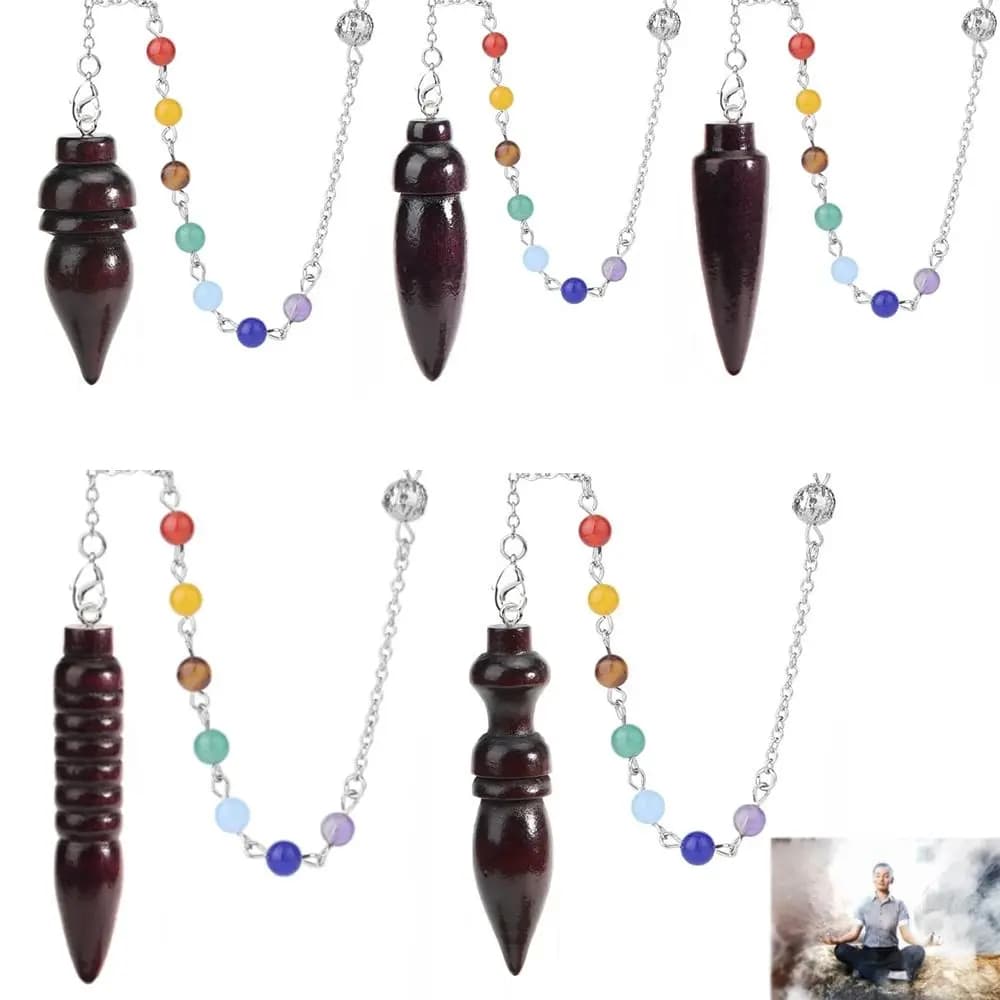 Nuovo pendolo in legno naturale per la divinazione rabdomante pendoli in legno egiziano con catena di perline 7 Chakra