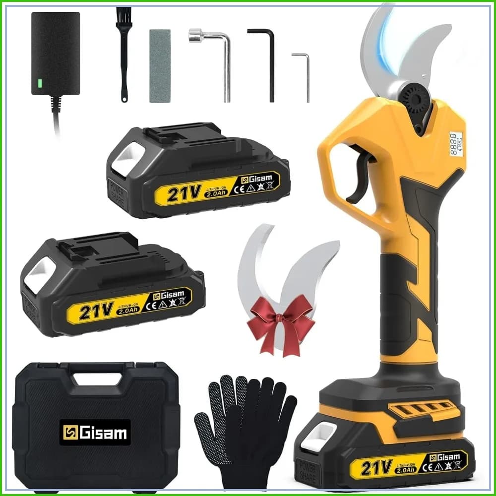 Electric Pruning Shears, 2.4" Cut, LCD Display, 2x2000mAh Batteries, for Gardening