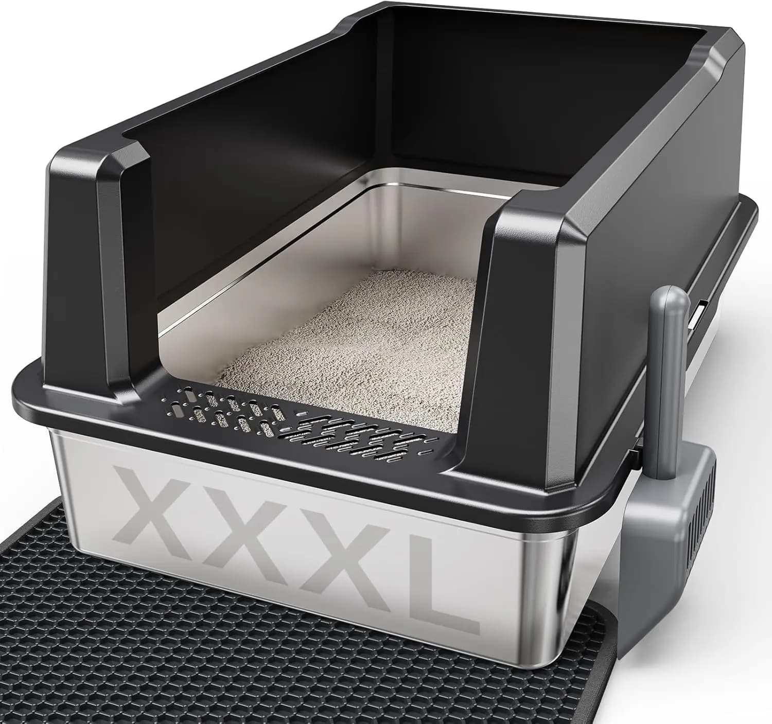 Lettiera XXL in Acciaio Inossidabile con Bordi Alti 66x46x30 cm, Lettiera in Metallo Extra Large per Gatti Grandi e Gatti Multipli, Ju