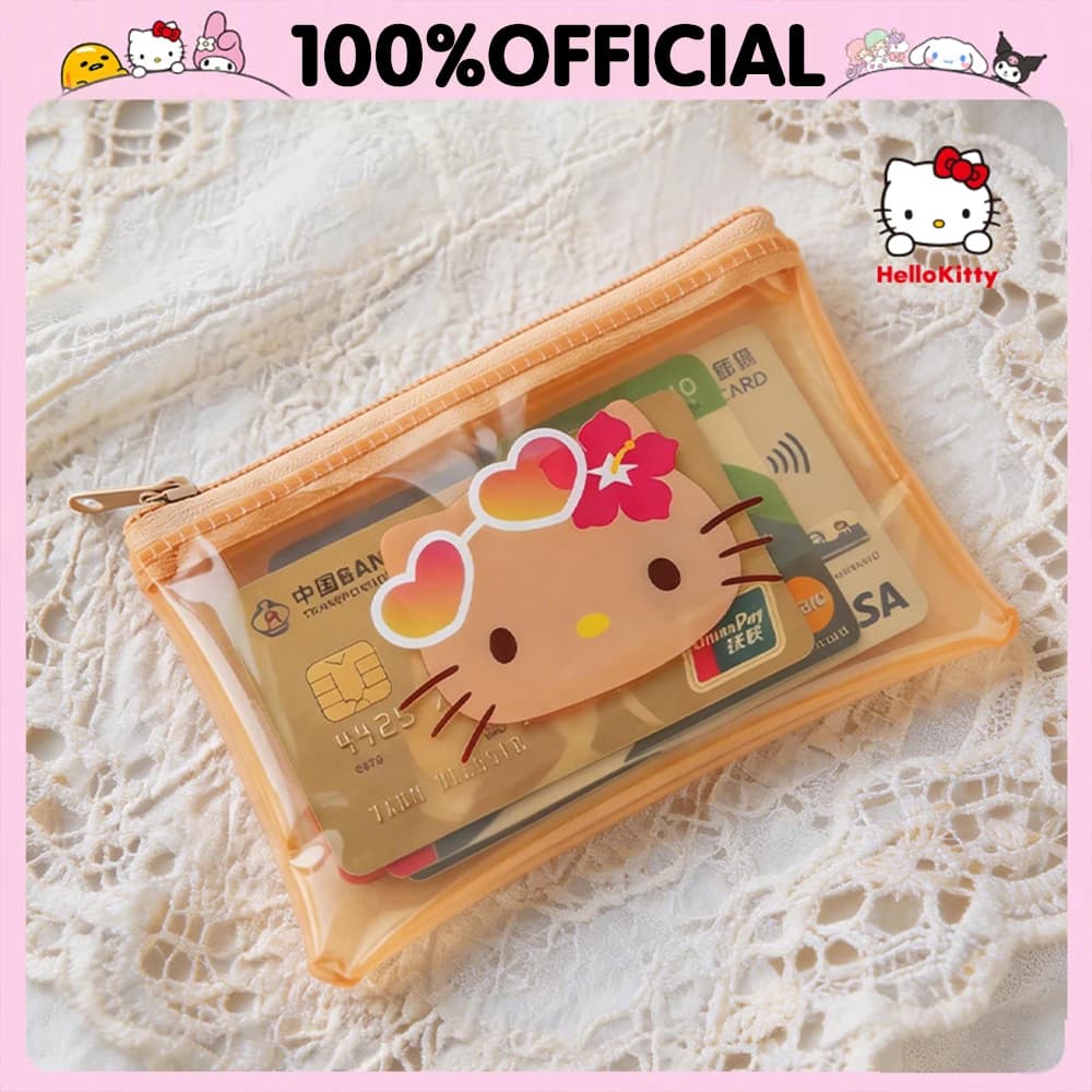 Genuine Sanrio Hello Kitty Storage Bag Wallet Cute Black-skinned Kt Cat Transparent Waterproof Portable Card Pouch Girls Gifts