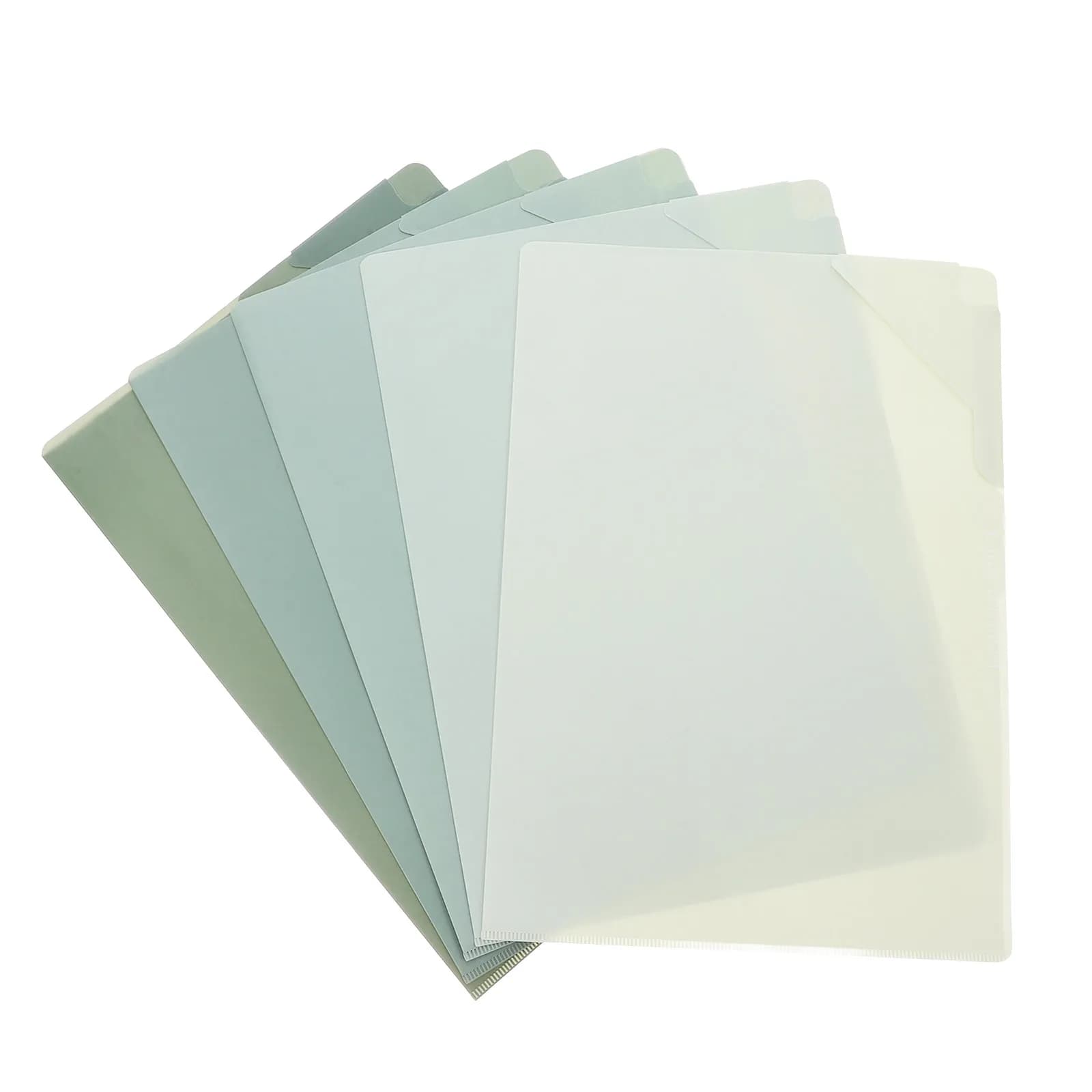 5Pcs Stylish Gradient L-Shaped File Folders Plastic Document Organizers Large Capacity Portable for Office School Home Aesthetic