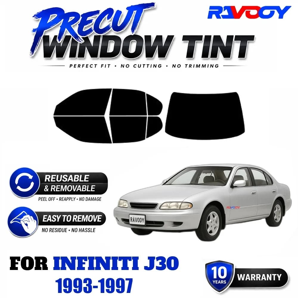 RAVOOY Precut Window Tint, Reusable Removable EPU Film, Custom Fit for Infiniti J30 1993-1997, UV Heat Protection
