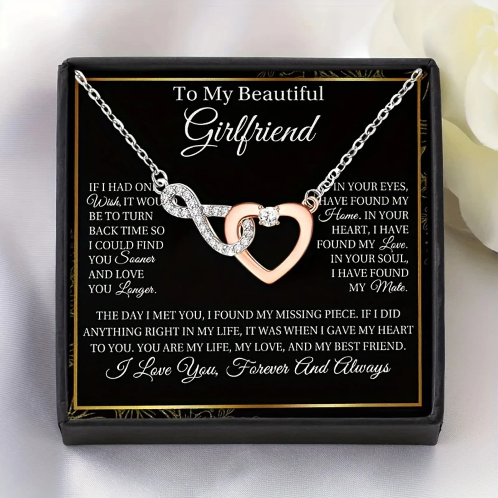 Elegante collana con cuore infinito per fidanzata, include biglietti e scatole regalo: ideale per compleanni, San Valentino, gioielli carini
