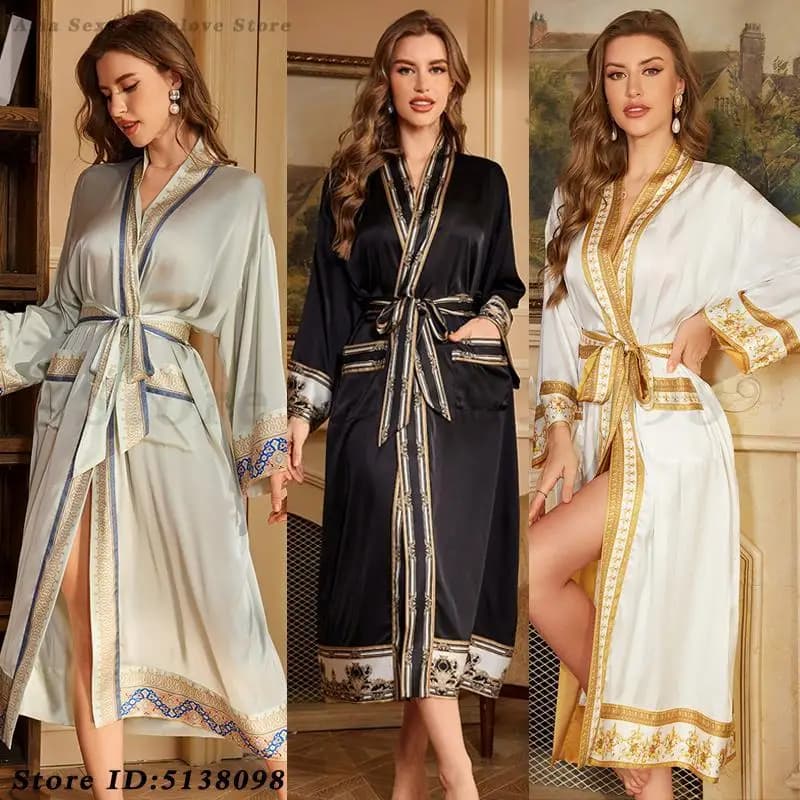 PLUS TAGLIA Wedding Dress Wedding Vestaglia Homewear Satin Night Shirt Long Sleeved Women's Bathrobe Kimono Homewear Pigiama