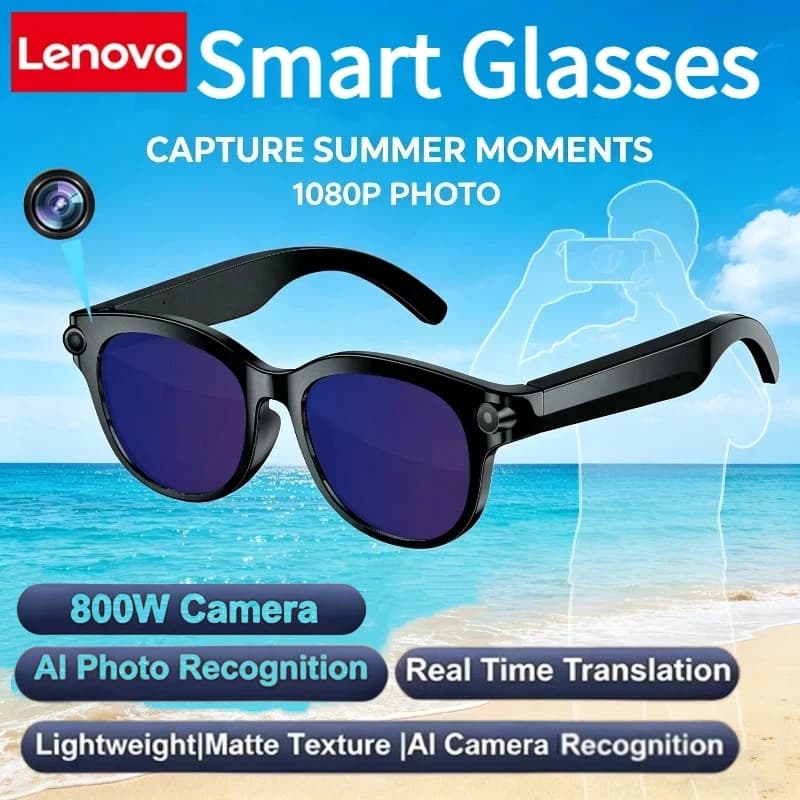 Occhiali Smart 4K Lenovo per Uomo e Donna con Fotocamera HD, Traduzione in 150+ Lingue, ChatGPT, WIFI, Registrazione Video, Chiamate Bluetooth