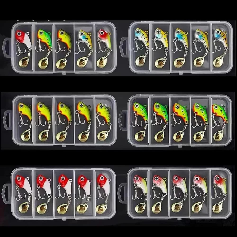 5Pcs/box Rotating Metal VIB Vibration Bait Spinner Spoon Fishing Lures Jigs Trout Winter Fishing Hard Baits Tackle Pesca
