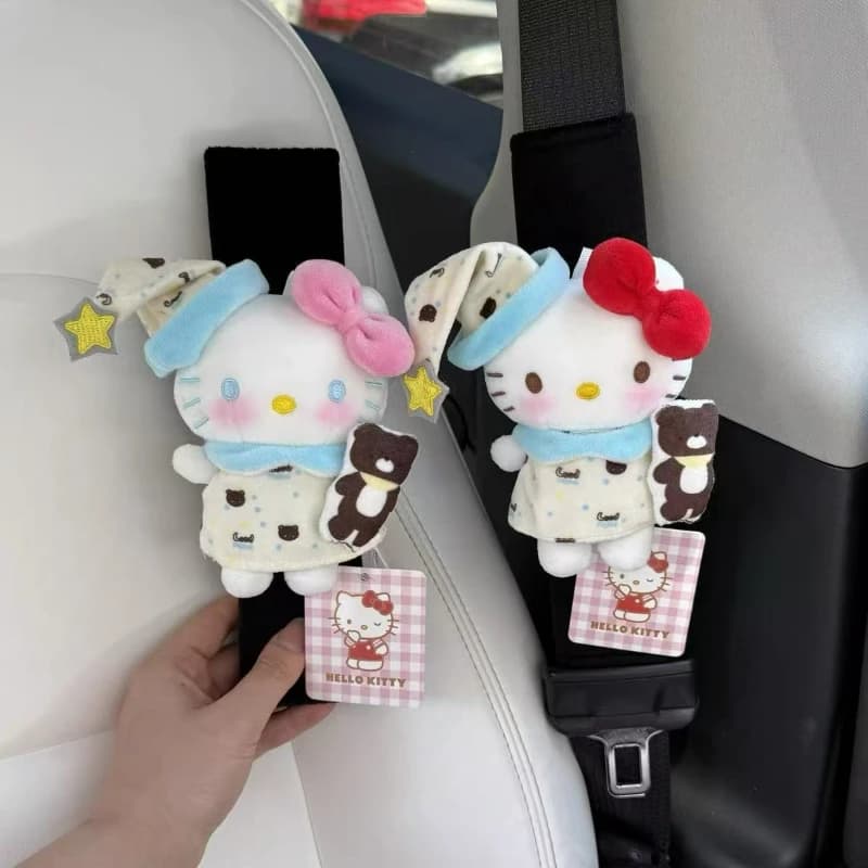 Cute kitten pajamas holding bear doll of plush suitable for shoulder straps for safety belt for car doll cartoon gift in car
