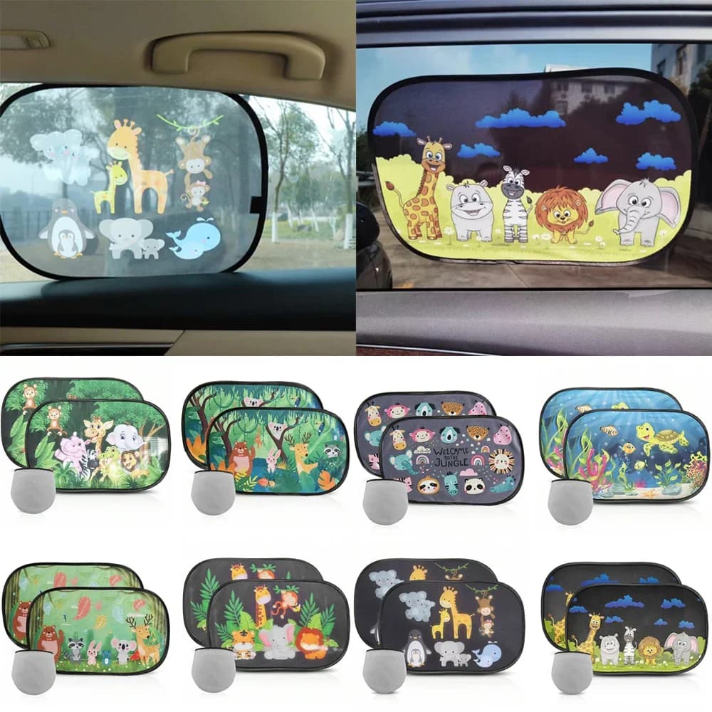 2 pezzi parasole per auto con custodia finestra laterale parabrezza finestra sul tetto cartone animato per bambini adulti parasole ad adsorbimento parasole