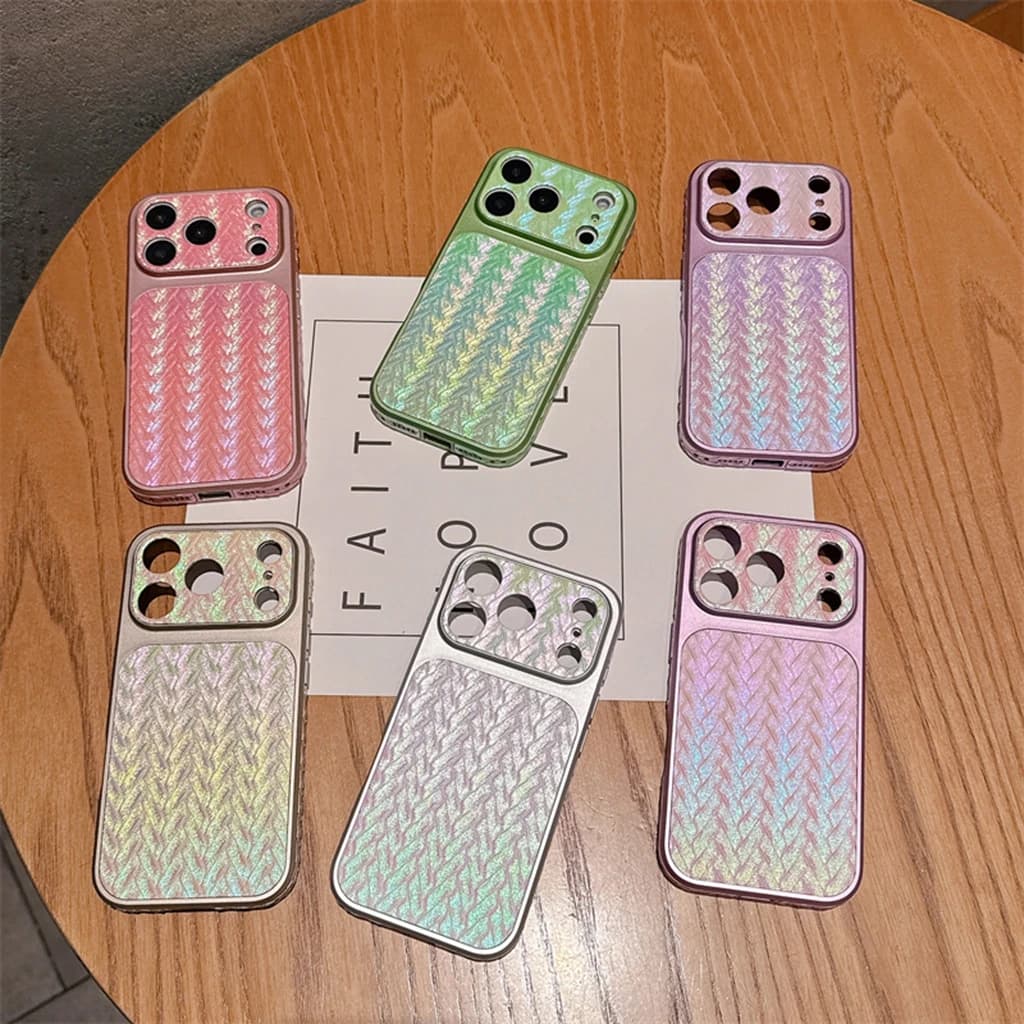 Custodia Protettiva per iPhone 17 16 15 14 Pro Max in Ecopelle con Motivo Intrecciato a Gradiente di Colore Effetto Illusione e Ampia Finestra, Stile Moda
