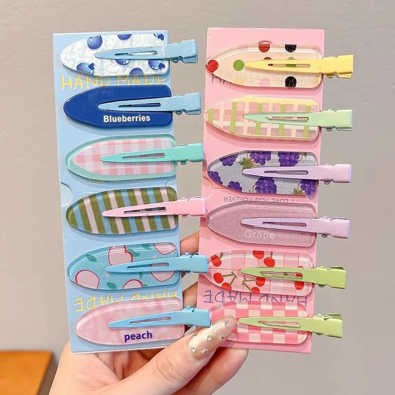 14Pcs/set Colorful Fruit Hair Clips Side Bangs Duckbill Hairpins for Flyaway Hair Girl's Sweet Candy Simple Hair Accessories