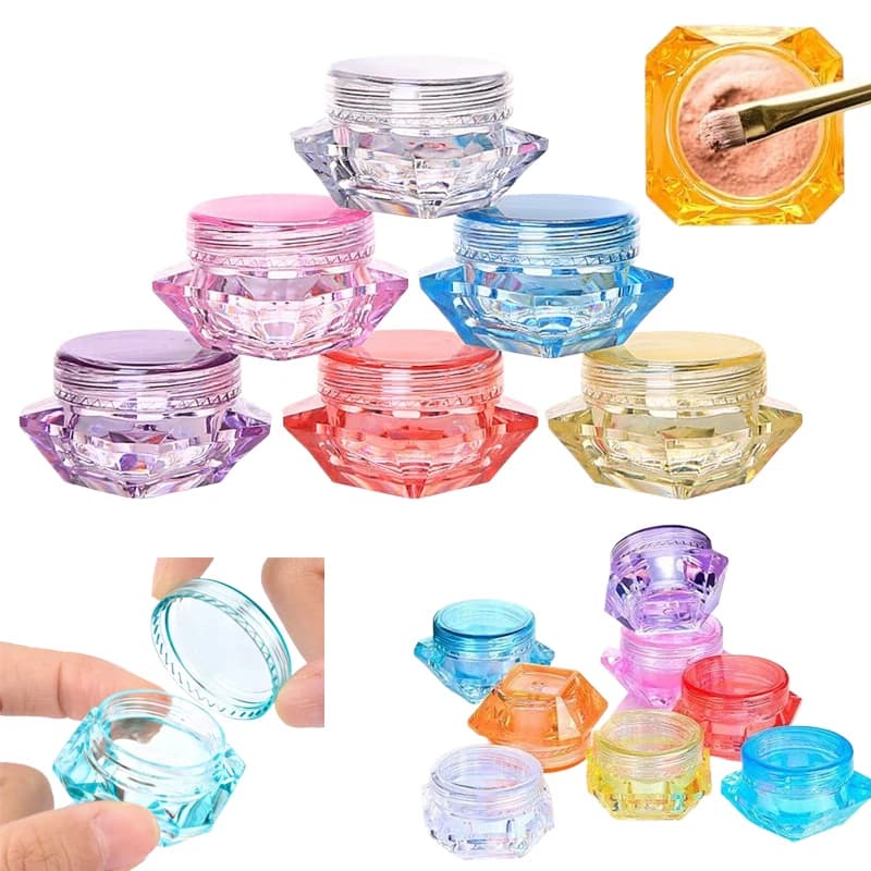 100 contenitori vuoti da 3 ml/5 ml in plastica a forma di diamante, colori misti, portatili, per campioni di cosmetici, creme, ombretti e polveri.