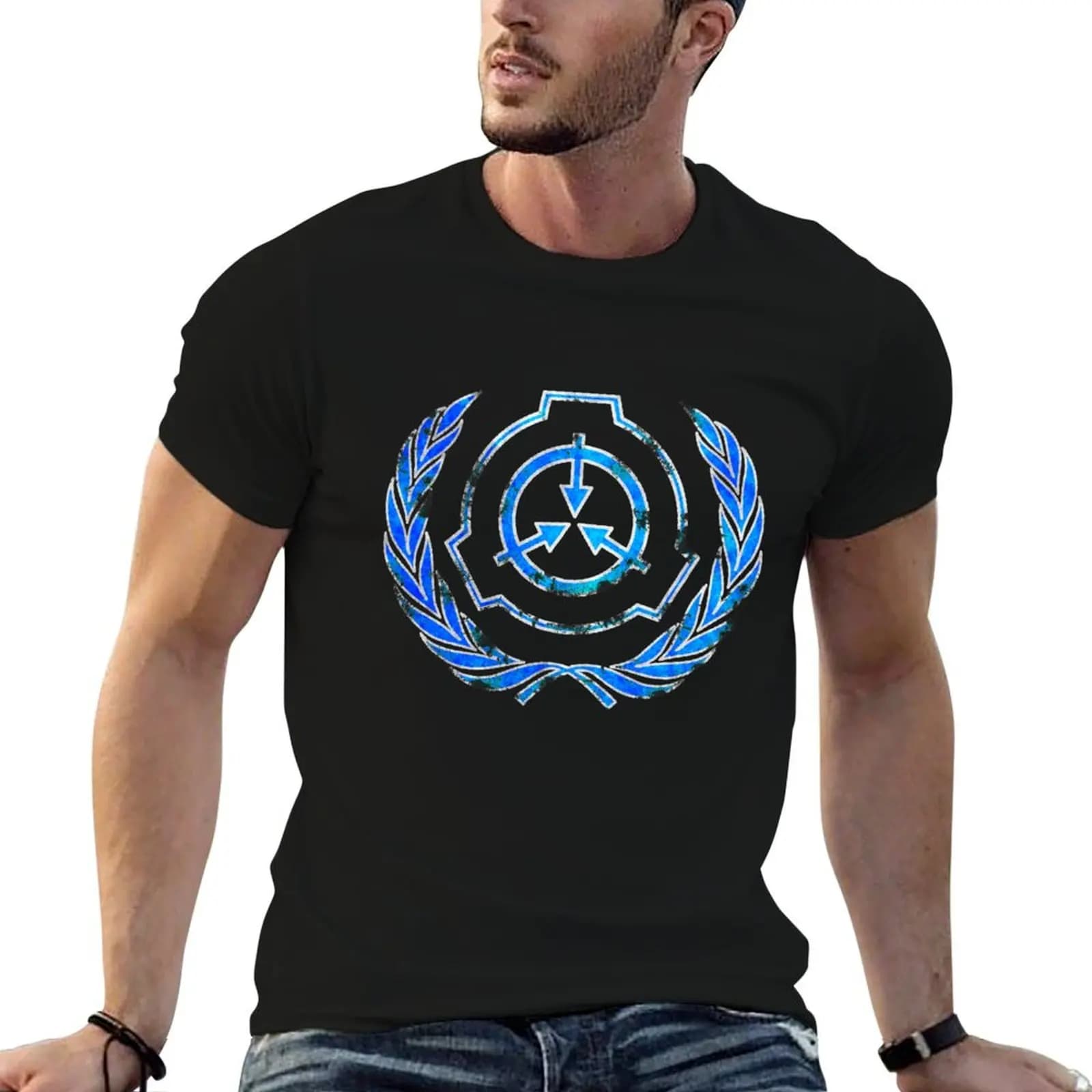 SCP foundation blue crest symbol T-Shirt Basic Simple Casual Short Sleeve Tee