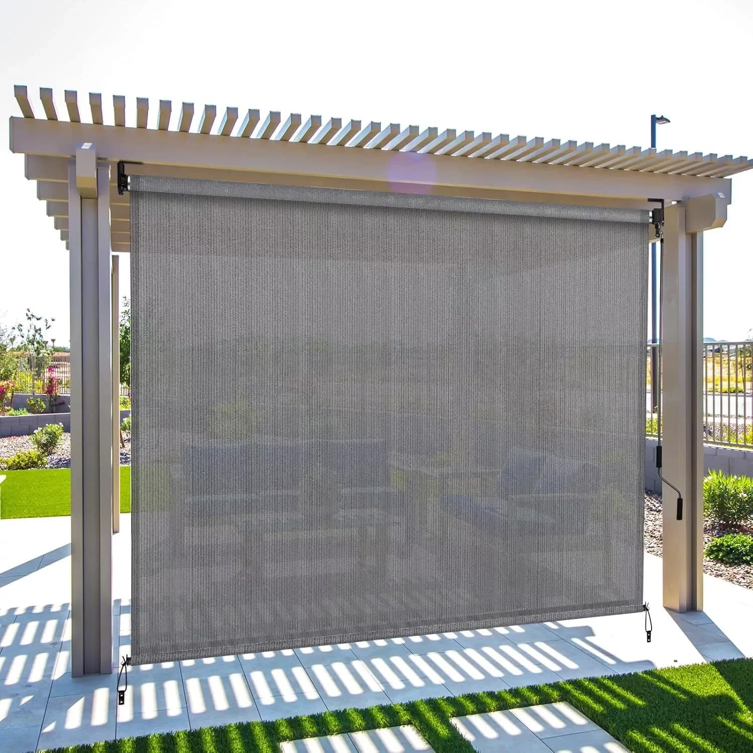 HDPE outdoor sunshade, privacy sunshade, aluminum screen, wireless patio wrap curtains, outdoor shadow fabric roll