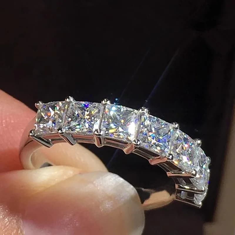 Raffinati Anelli Femminili in Argento Sterling 925 con Zirconi Quadrati a Fila Singola, Anelli di Promessa e Amore per Donne, Gioielli da Matrimonio