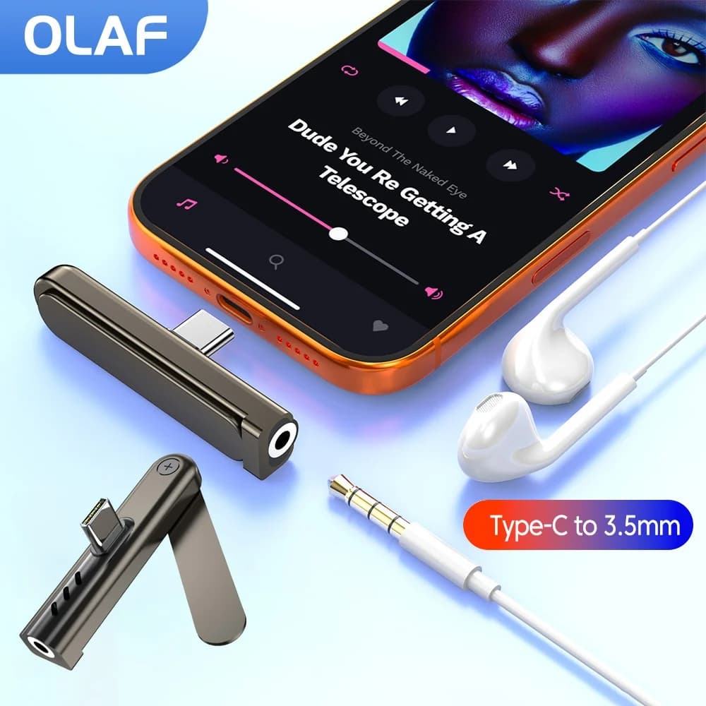 Adattatore audio pieghevole USB-C a 3,5 mm con supporto per telefono, convertitore da USB-C maschio a jack cuffie da 3,5 mm per iPhone 15 16 17