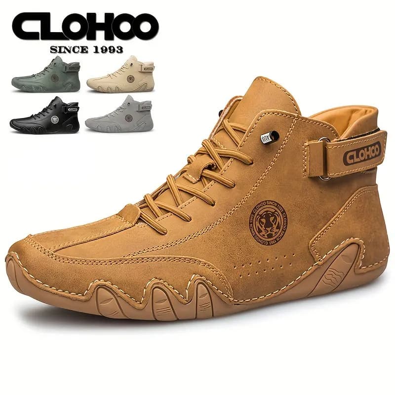 CLOHOO Stivali corti da uomo con design a forma di polpo cuciti a mano Stivali da equitazione alti in pelle Calzature da uomo alla moda