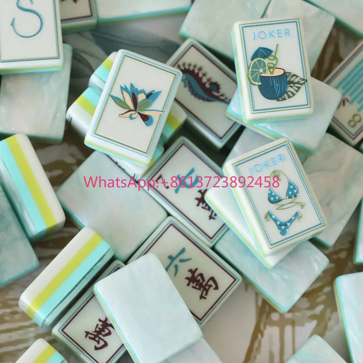 Coral Coast Water Pearl Acrylic American Mahjong Tiles Set Luxury Modern Eco-Friendly Durable Portable Entertainment