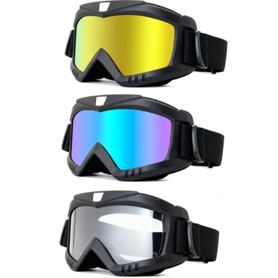 Occhiali per Moto da Cross, Confezione da 3, Occhiali per ATV e Sci, Antivento e Antipolvere