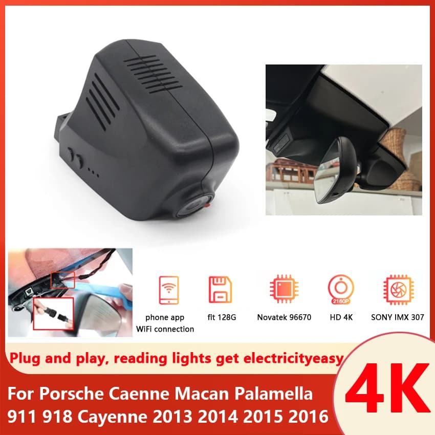 Registratore Video DVR 4K per Auto con Wifi, Facile Installazione per Porsche Caenne Macan Palamella 911 918 Cayenne 2013 2014 2015 2016