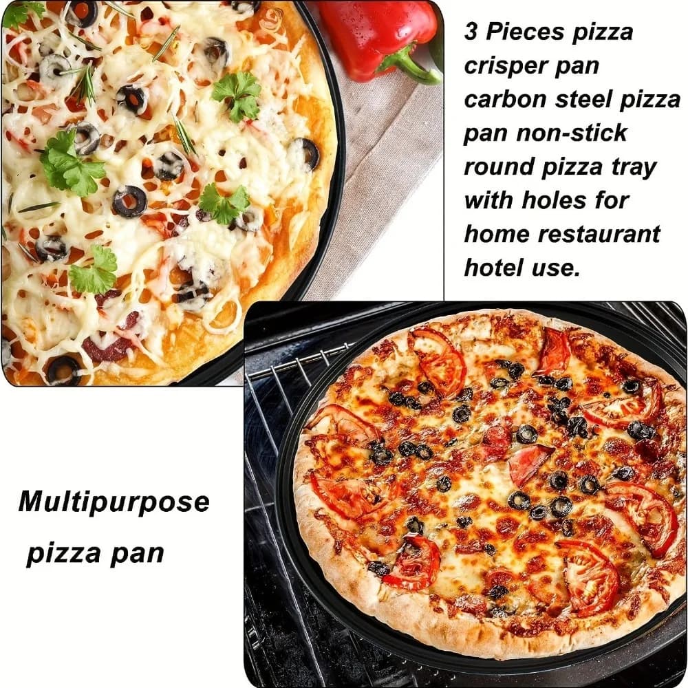 Carbon Steel Perforated Pizza Pan Set Non Stick 9/10/11/12/14 Inch Cooking Plate Mupti Purpose Round Pizza Baking Tray