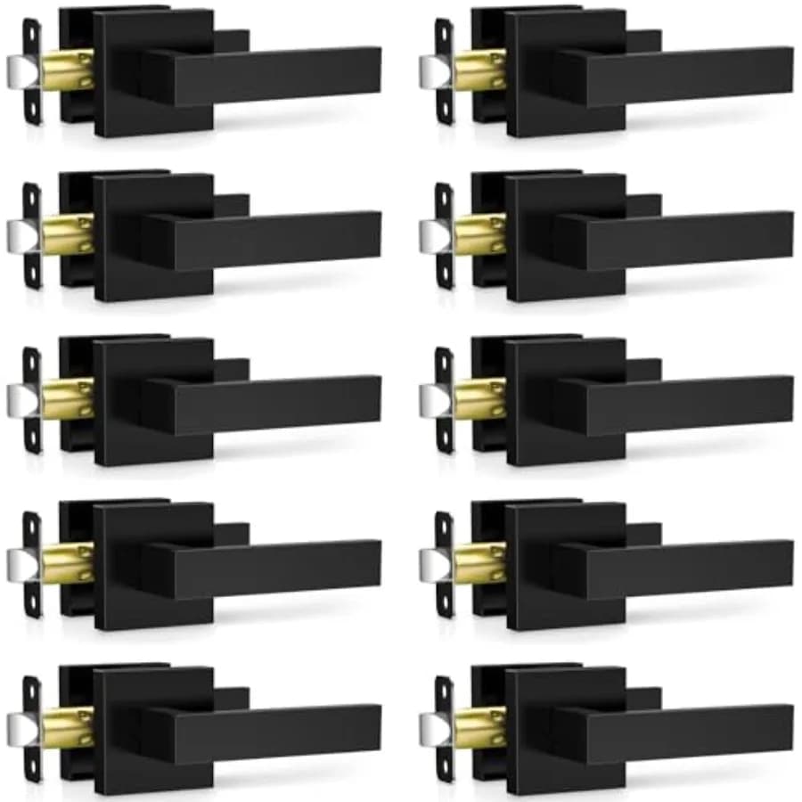 Set di Maniglie per Porte Interne Nero Opaco, Manopole per Porte di Passaggio, Leve per Armadietti, Maniglie Quadrate Resistenti Senza Serratura per Corridoio