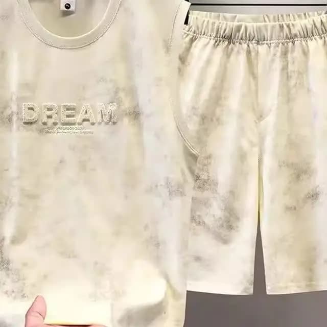 Summer Large Size 300 Pounds Hong Kong Style Tie Dye Sleeveless Vest Shorts Set Men Casual Sports Wear Two Piece Set