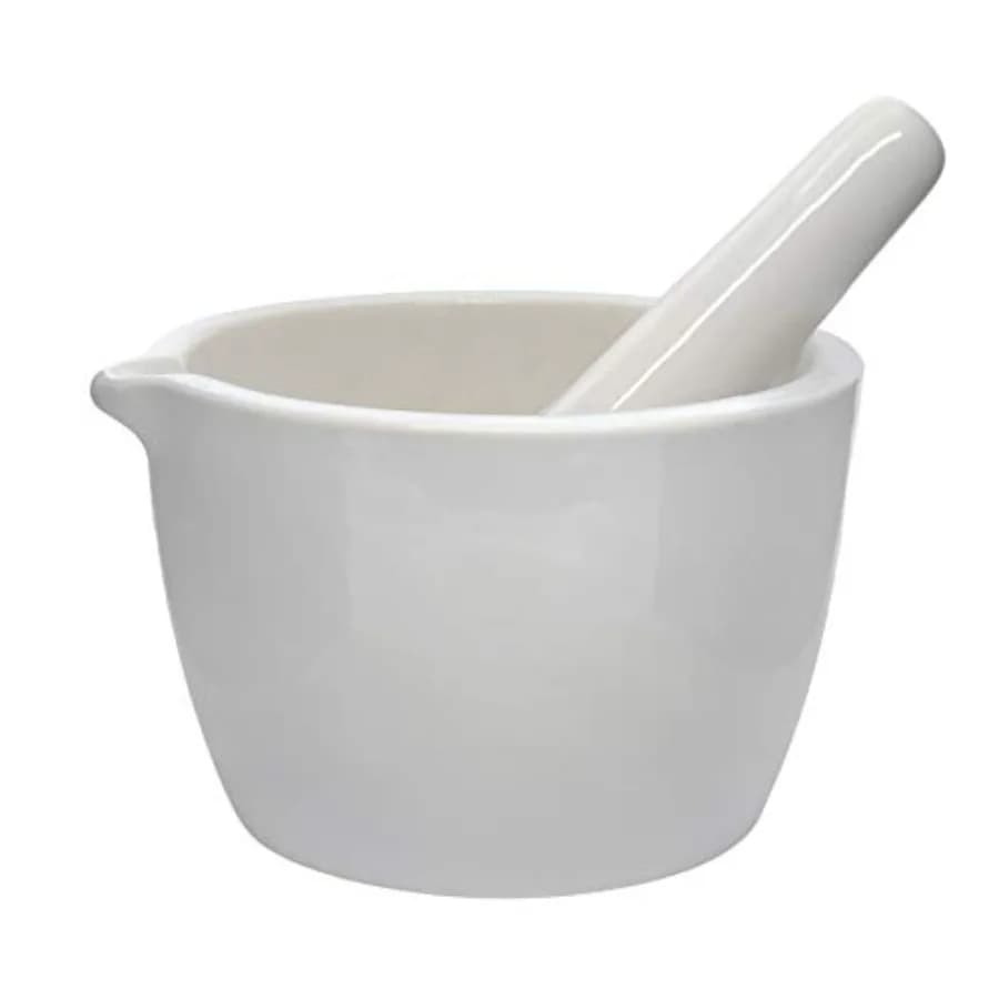 Set Mortaio e Pestello in Porcellana 400ml (13.5oz) Superficie di Macinazione Non Smaltata Bianca per Cucina o Laboratorio, Ideale per Macinare Polveri