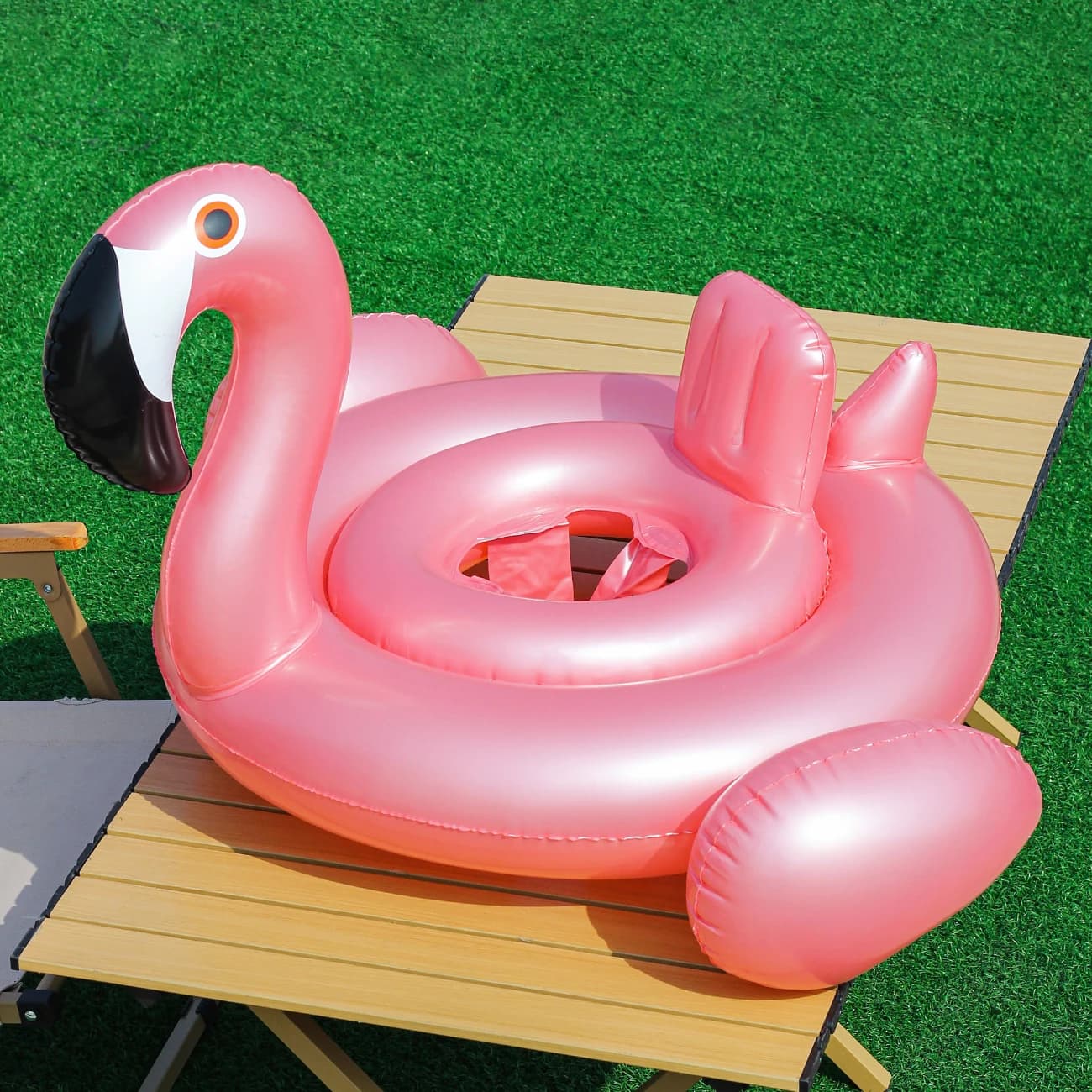 1PC Flamingo Inflatable Swimming Ring, Pool Floating Seat Ring with Back Support and Wing Airbag, Anti-Rollover