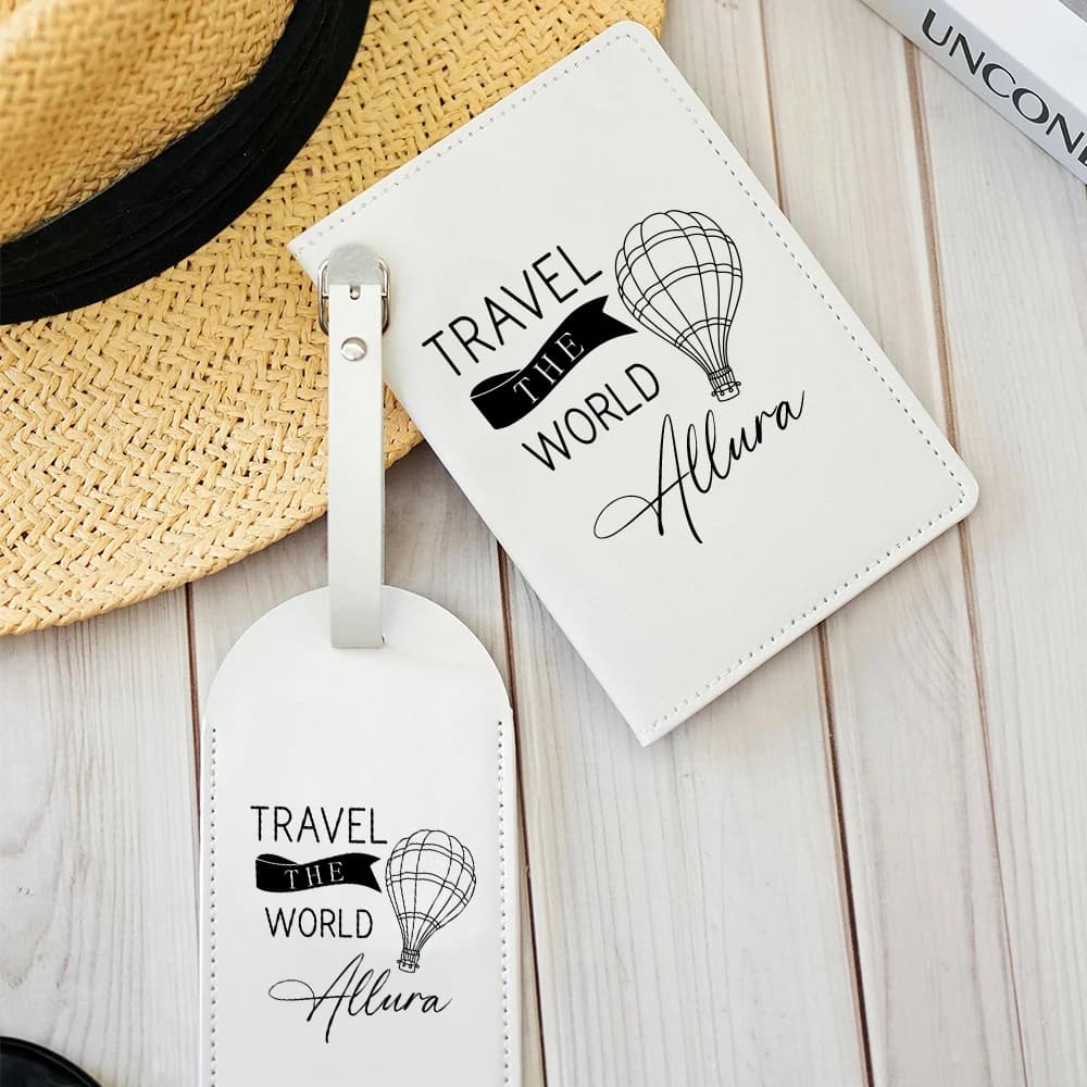 Set porta passaporto e etichette per bagagli in pelle personalizzati, etichetta per bagagli personalizzata con nome regali di viaggio, regali per la luna di miele, regali per lei
