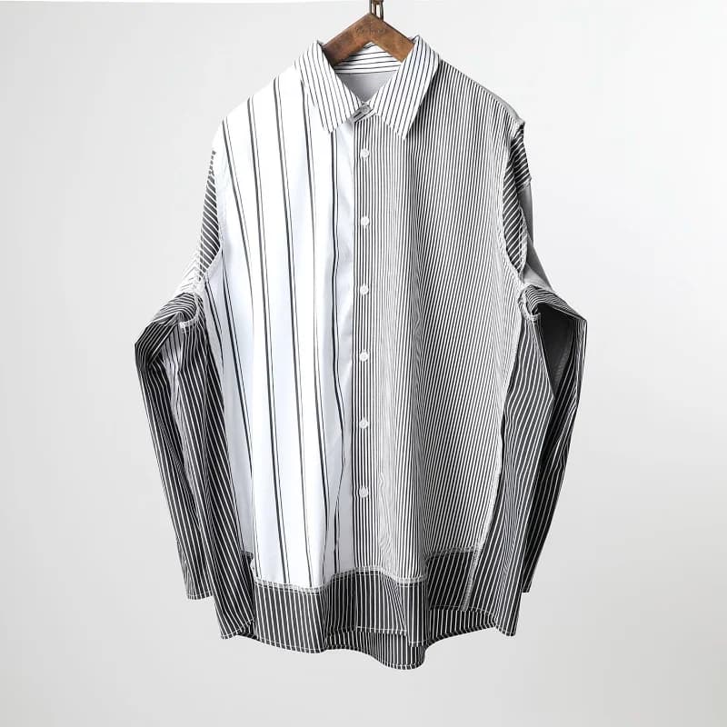 Camicia da uomo a righe color block primavera autunno nuovo stile patchwork manica lunga moda giacca camicia casual alla moda allentata