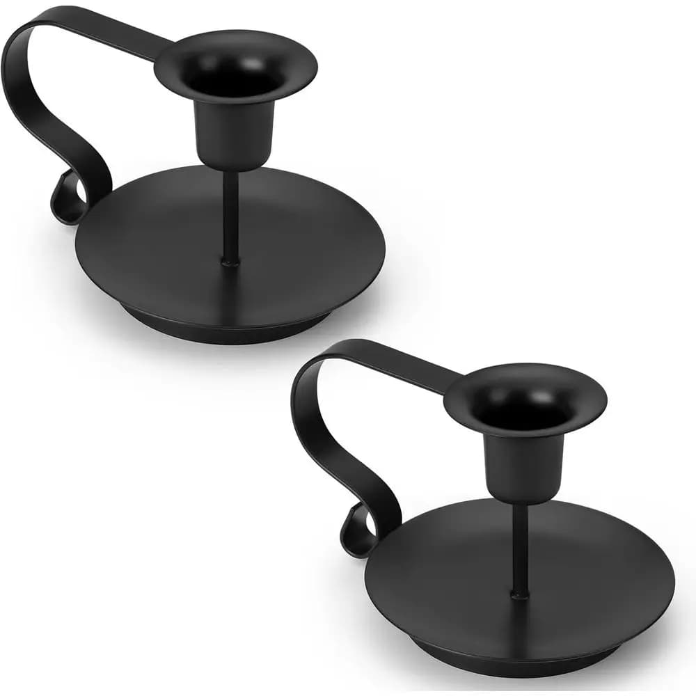 Set of 2 black metal candle holders, vintage candle holder with tapered candle handle, rustic farmhouse style farmhouse