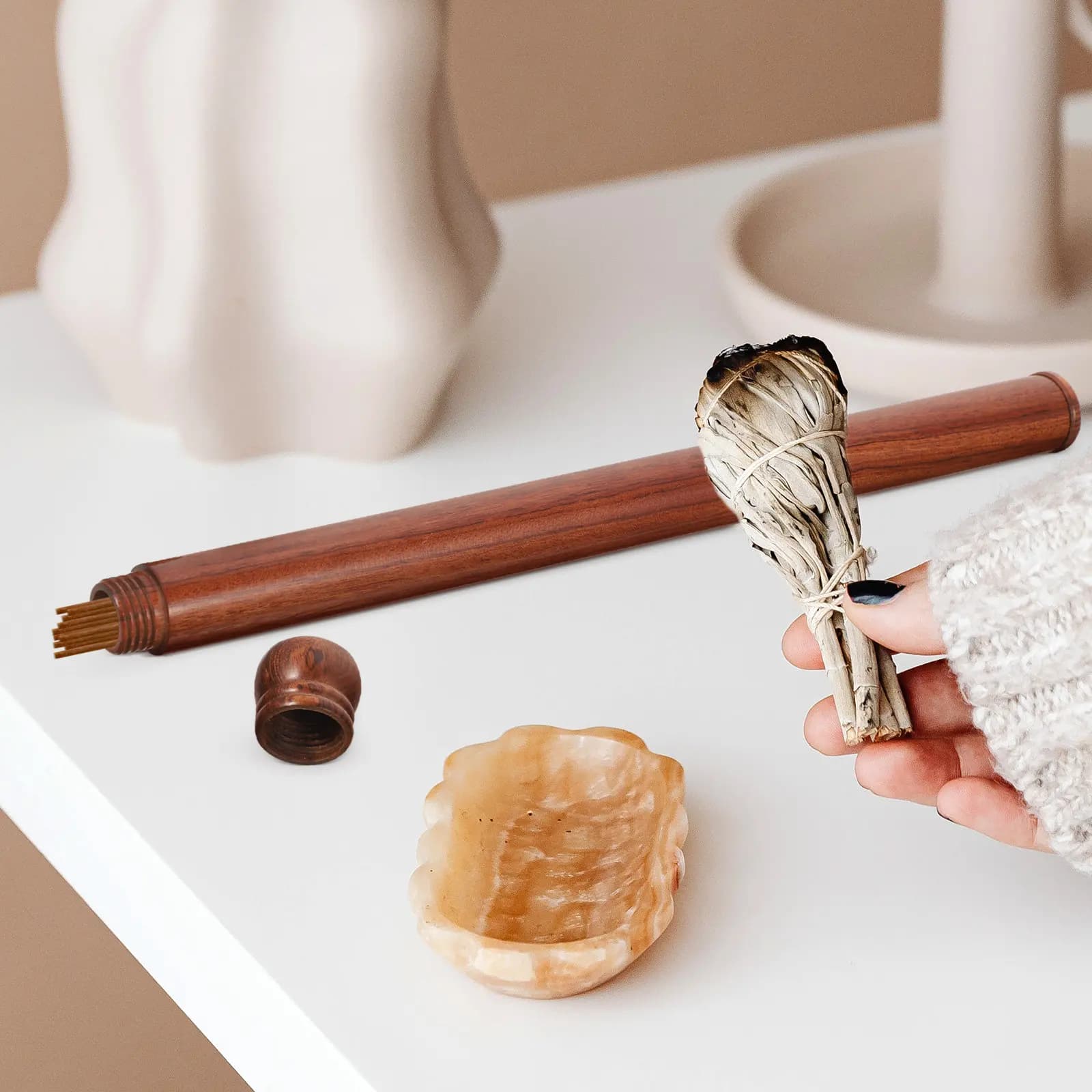 Wood Incense Stick Tubes Polished Smooth Lightweight Portable Incense Storage Box Holder Container for Home
