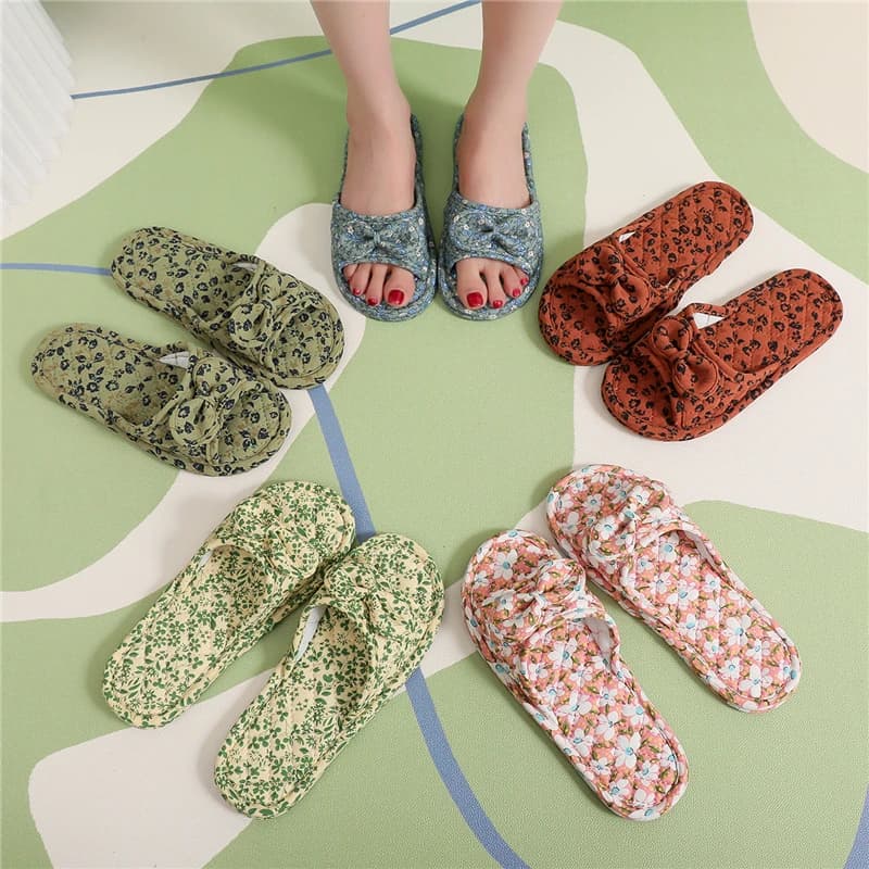 Women's Four Season Slippers With Indoor Bow, Comfortable House Shoes Mute per Bedroom, Anti-Slip, Casual, Beautiful