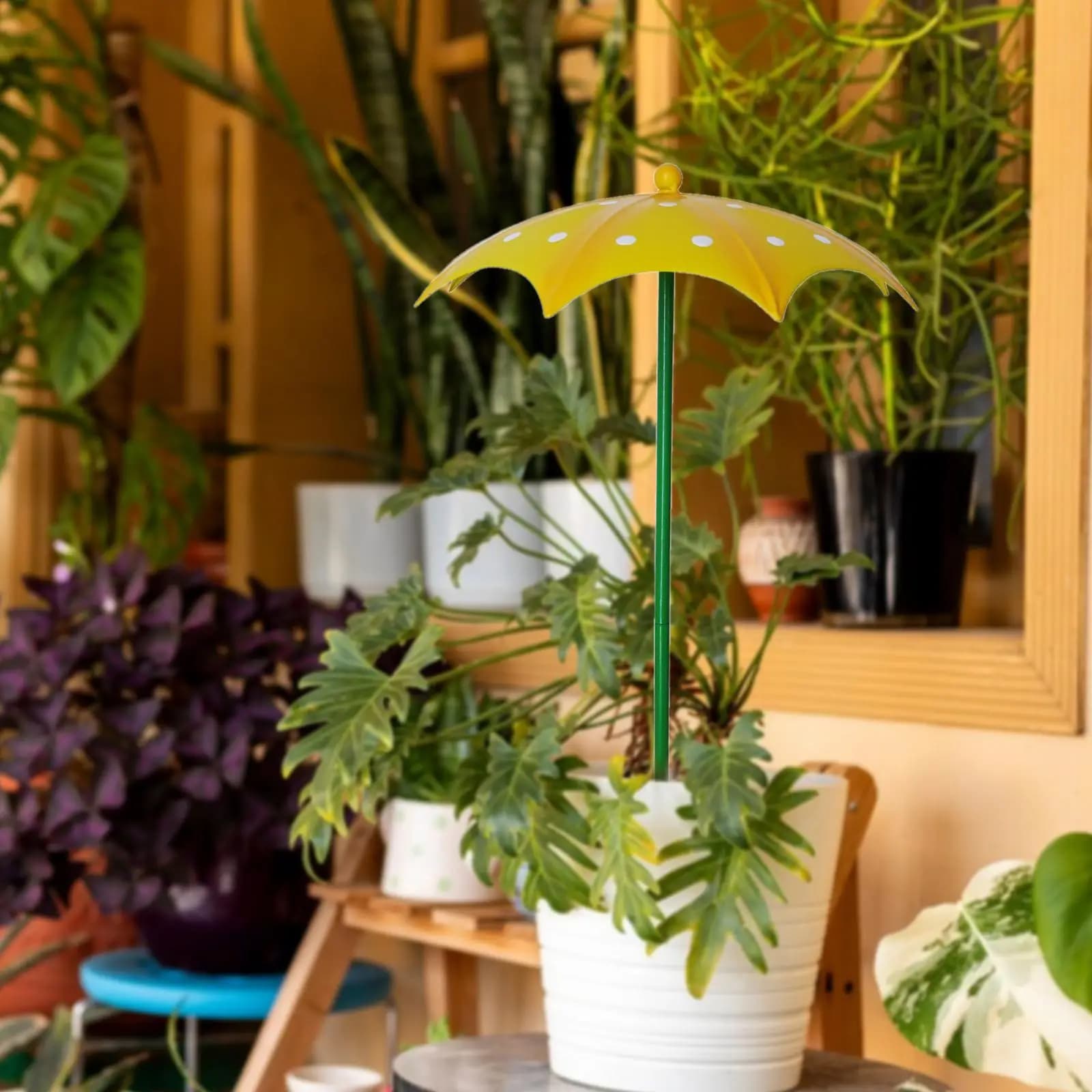 Plant Umbrella Compact Canopy Easy Installation Reusable Plant Shade for Potted Plants with Ground Stake for Porch Yard Lawn