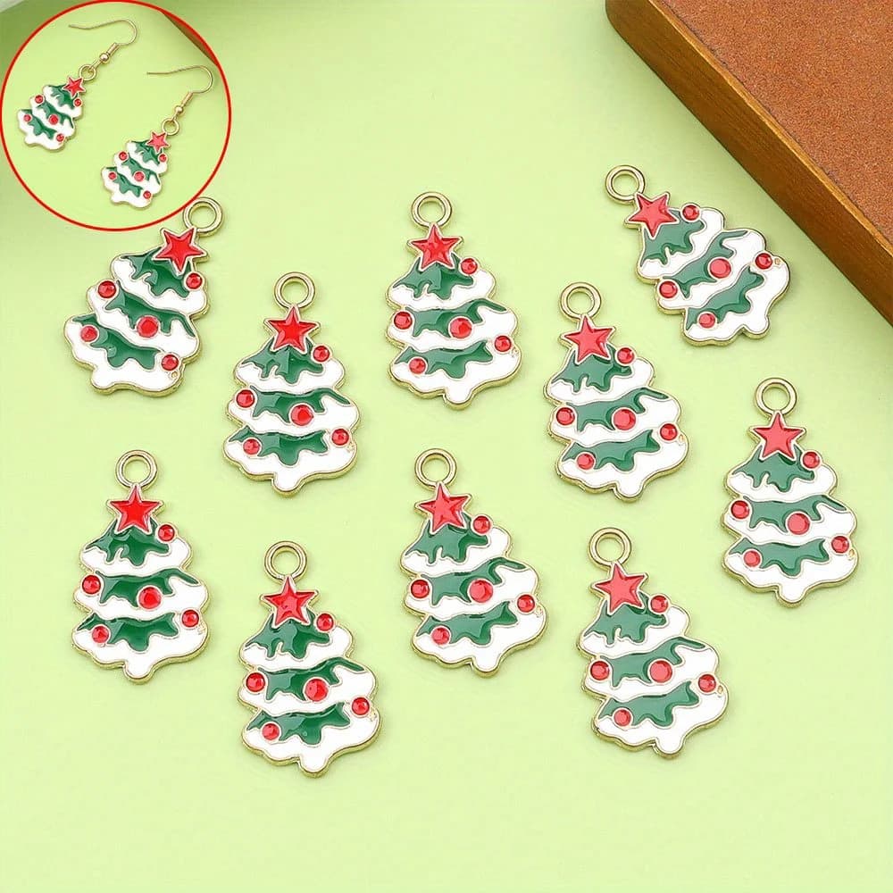 4/10/21pcs Green Christmas Themed Christmas Tree Shaped Pendant, Used for DIY Bracelets, Necklaces, Decorative Accessories