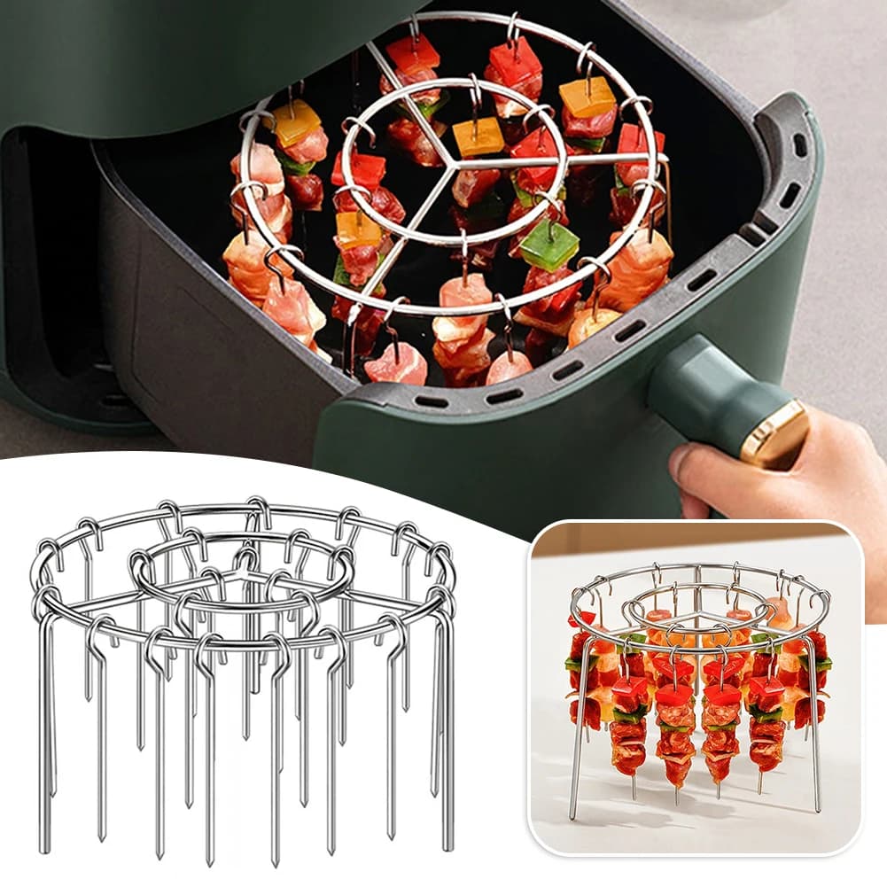 Stainless Steel Vertical Grill Rack String Grill Detachable Skewer Holder 24/48 Baking Needle For Air Fryer Accessory