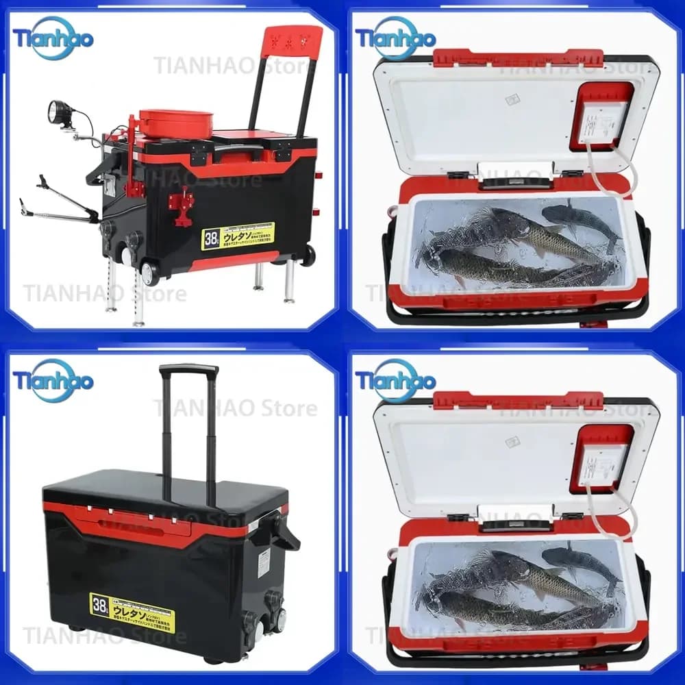38L Waterproof Plastic ABS Fishing Tackle Box for Red Black EVA Lure Storage with Light for Fishing Tools