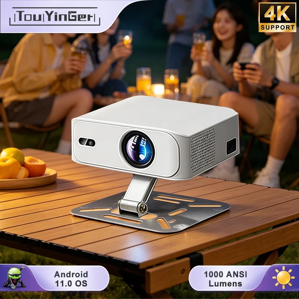 Proiettore Android Touyinger L9W Ultra + Supporto, Mini Proiettore Video 4K Full HD, Proiettore LED per Home Cinema, Schermo Bluetooth