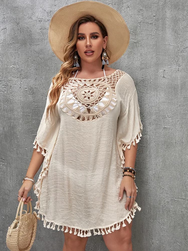 Swim Vacation Plus Size Abito da spiaggia allentato sexy Bikini Cover Up Costume da bagno Scava fuori Abito da spiaggia casual Cover-Up Beachwear