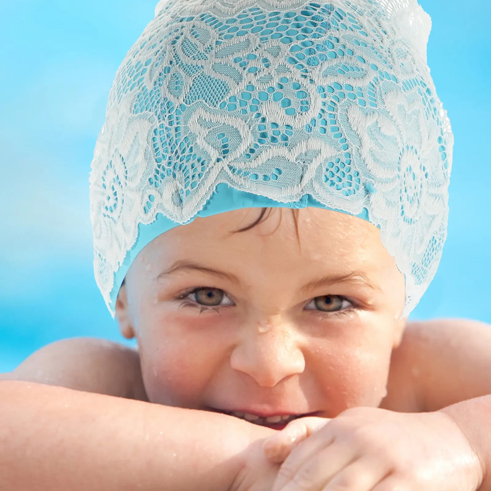 2Pcs PU Lace Waterproof Swim Caps Elastic Swimming Hats Bathing Caps Women Girls Lightweight Comfortable Swim Hats