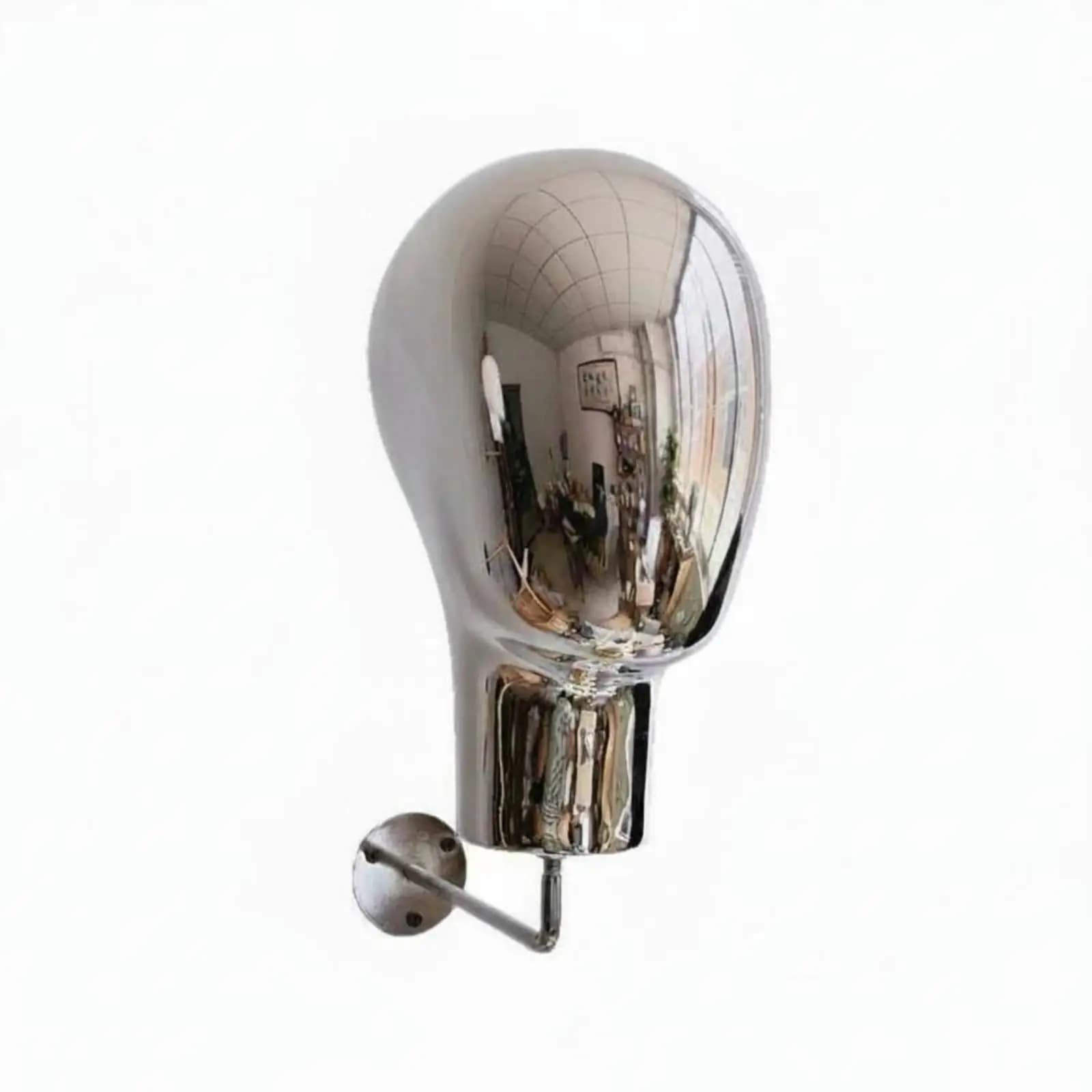 Mannequin Head Wall Mount with Hook Silver Head Display Mirror Finish Wall Hat Display for Shop Owners, Retail Store