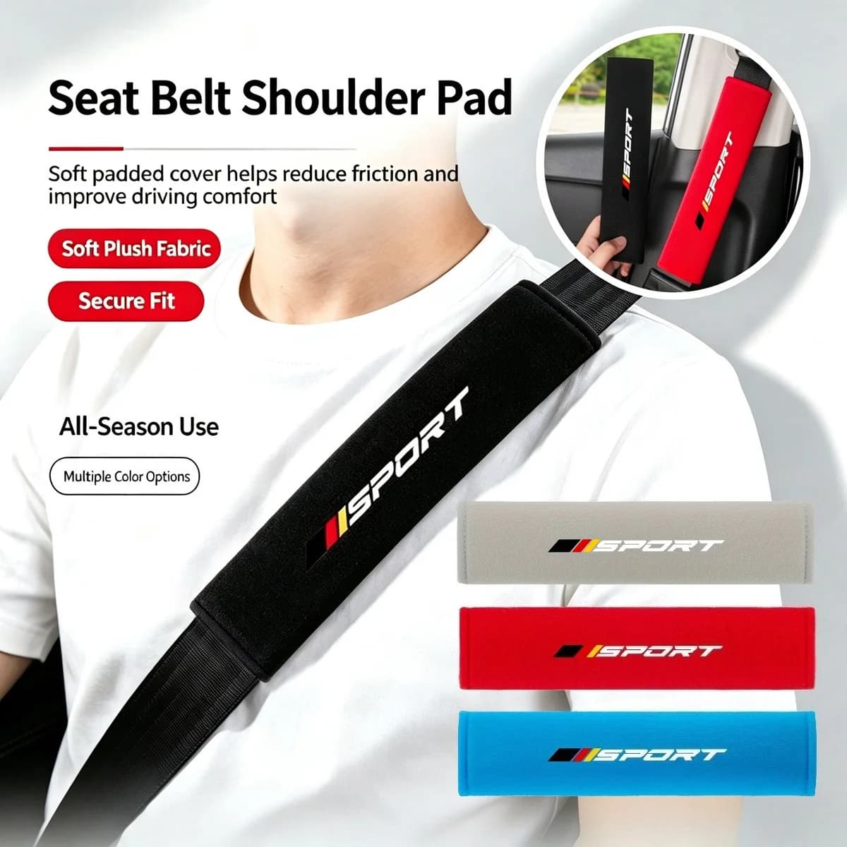 Car Seat Belt Shoulder Pad, Soft Belt Cover, Universal Auto Interior Protector Accessory, Multi‑color Optional